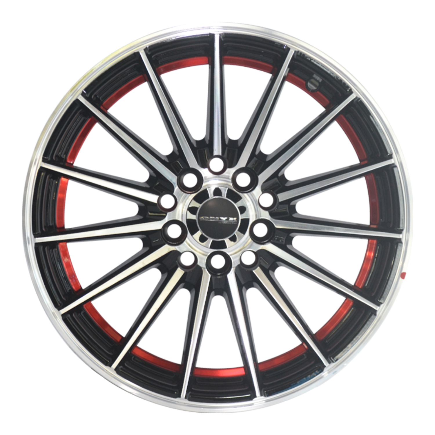 15 Inches Alloy Wheel Onyx WMS07G Black Glossy & Polished Metal w Red